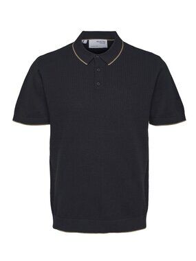 Selected Homme Navy Textured Front Knit Button Up Short Sleeve Polo/6211